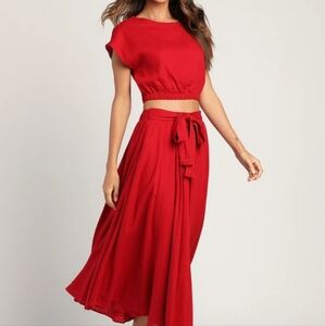 NWOT- Stunning "Brings You Back"  Wine Red 2 Piece, Midi Skirt and Blouse. XS